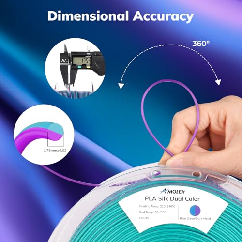 Image of AMOLEN Silk PLA 3D Printer Filament, Dual Color Blue Green & Dark Violet PLA 1.75mm, Shiny Color Change Filament 3D Printing PLA Filament for Most FDM 3D Printer, 1kg Spool(2.2lbs)