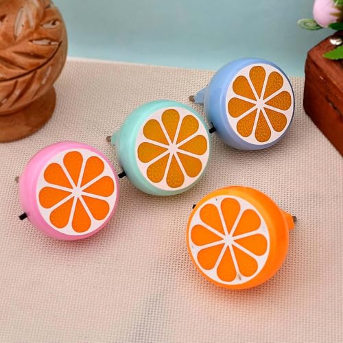 Image of Ascension Pack of 4 LED Orange Slice Night Lamp with Switch Plug-in Wall Night Light Warm Soft Glow Decorative Light for Bedroom, Hallway Kids Room Kids Birthday Party Return Gifts Item (Random Color)