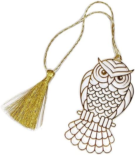 Shree Enterprises Unique Beautifully OWL Shape Metal Bookmark with Tassel, Pendant Charm, School Supplies Page Holder Charm (Golden) Book Mark