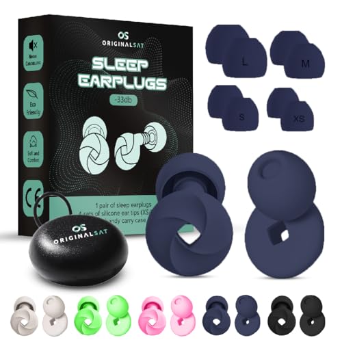 ORIGINALSAT Tapones oido ruido dormis, tapones para los Oídos con Reducción de Ruido de 33 dB, Almohadillas Intercambiables en 4 Tamaños, y Estuche de Transporte. Ideal para dormir, estudiar, viaje