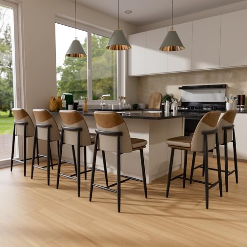 Image of GXJ Brown Counter Height Bar Stools Set of 6, Dual Textured Seats