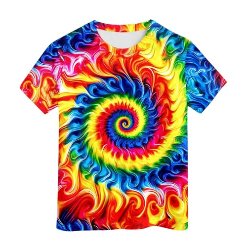 T-shirt fluo pour enfants garçons filles tie-dye t-shirt hippes t-shirt senior enfant t-shirt taille 6 16 ans, Orange, 12-13 ans