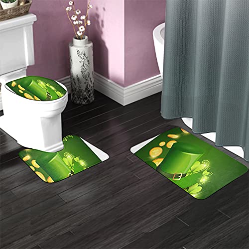 St. Patrick's Day Badezimmerteppich-Set, rutschfest, Kleeblatt, goldene Münzen, irischer Urlaub, 3-teiliges… – Bild 3