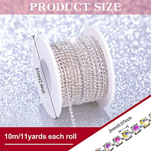 3 Rolls Total 33 Yards 2 Mm Crystal Rhinestone Close Chain Trim Crystal Claw Cup Chain Sew On Trim For Sewing Crafts Diy Decoration Jewelry Wedding (Silver) #TOP1