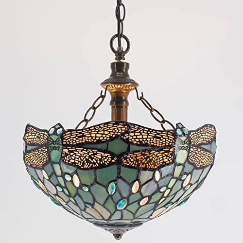 Image of WERFACTORY Tiffany Pendant Light Plug in Stained Glass 12 Inch Hanging Lamp