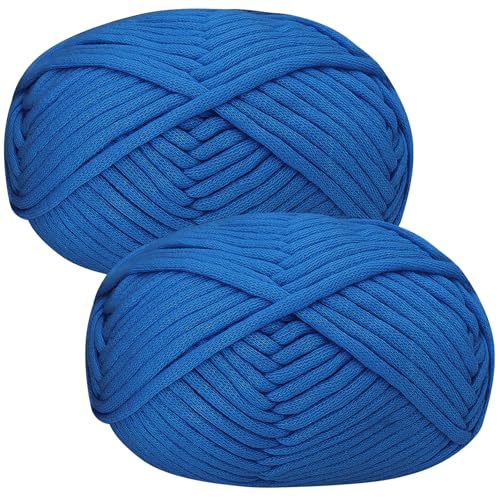 Renyiz Chunky Cotton Blend Yarn for Crochet, 2x50g, 5mm, Beginner Amigurumi Yarn, Easy Starter Kit, Blue