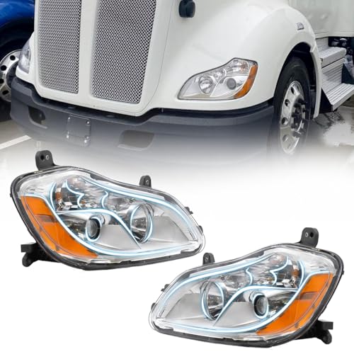 aostirmotor Headlight Fit for Kenworth T680 2013-2021 Halogen Headlamp Headlight Chrome House (Chrome Left & right side)