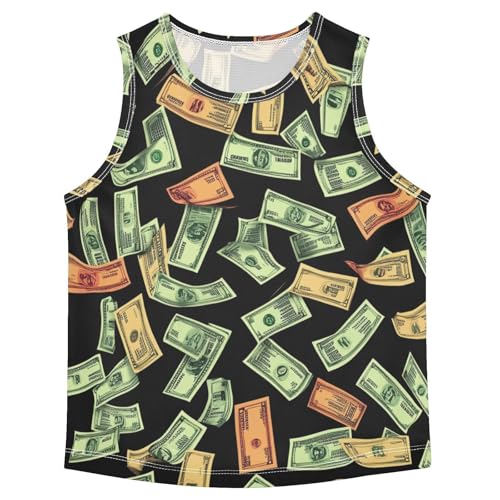 Boys Tank Top Shirts Money Cartoon Dollar Sleeveless T-Shirts Crew Neck for Kids Clothing Children