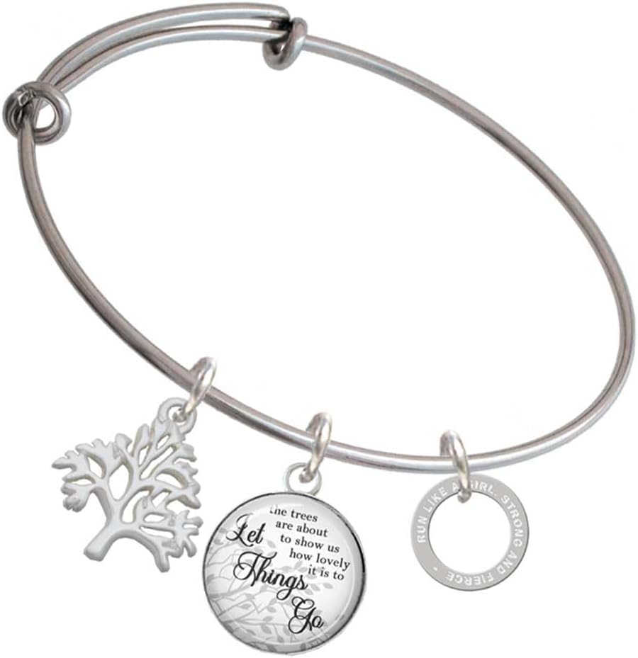 Delight Jewelry Silvertone Run Like A Girl Eternity Ring Silvertone Let Things Go Tree Charm Bangle Bracelet