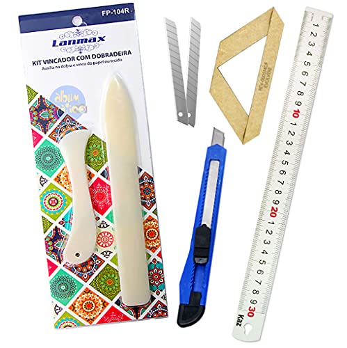 Vincador E Dobradeira + Estilete 9mm + 2 Lâminas Extras + Regua Alumínio 30 cm + Fio Cabelo Madeira