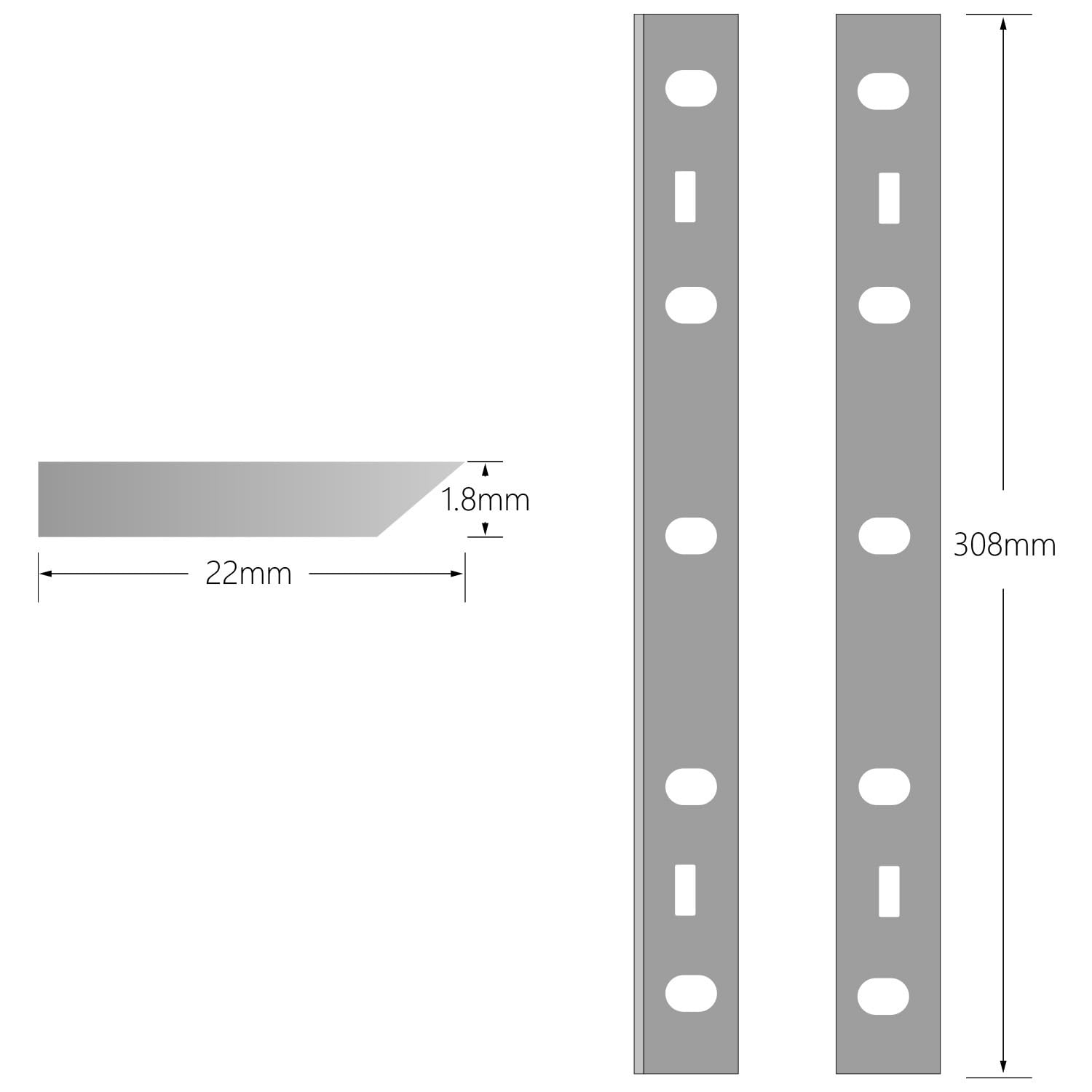 2 szt. noży wymiennych do strugarki 308x22x1,8 mm, strugarka czterostronna, szybkobieżna, MBY12
