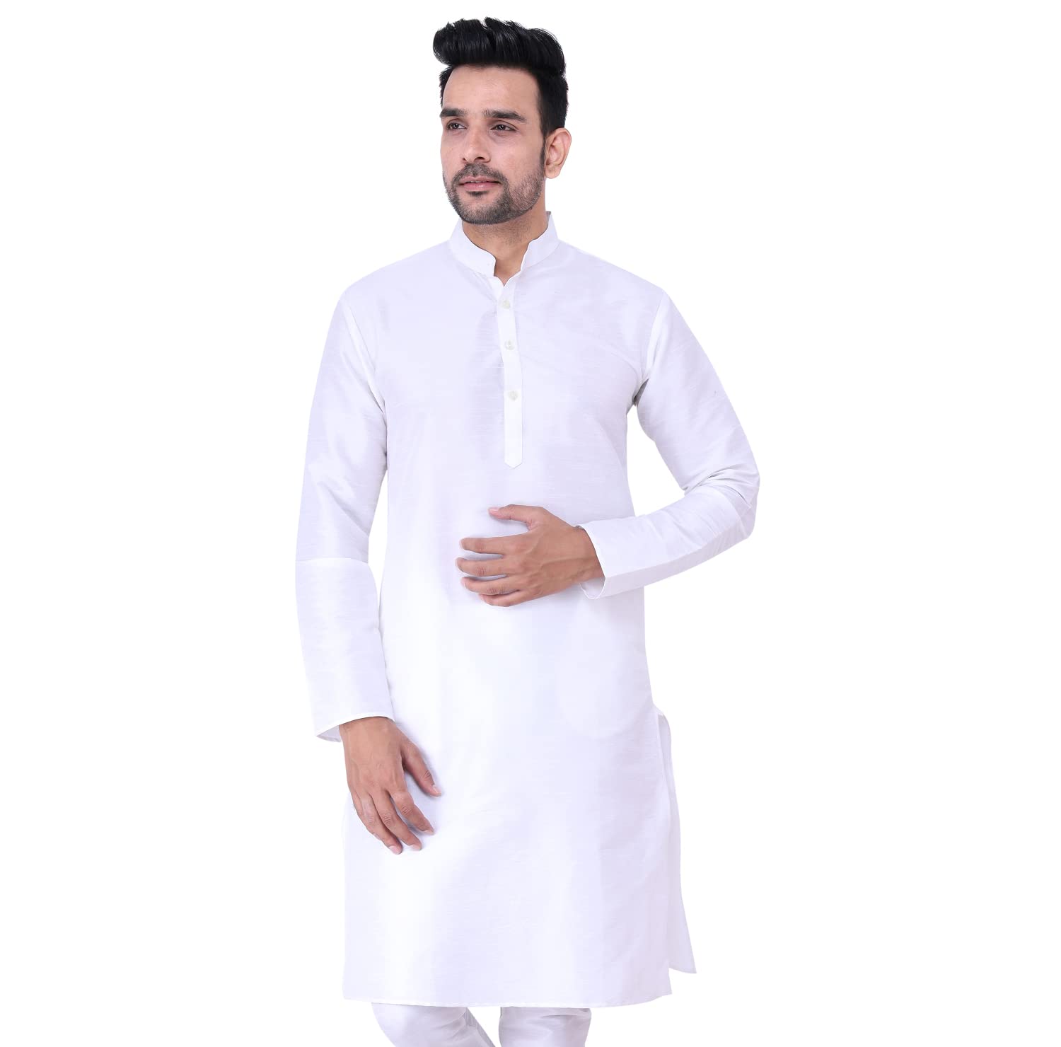 zymin Men's Silk Blend Knee Length Solid Color Style Stright Long Mandrin Collor Ethnic Casual Wear Kurta Only-picture-40