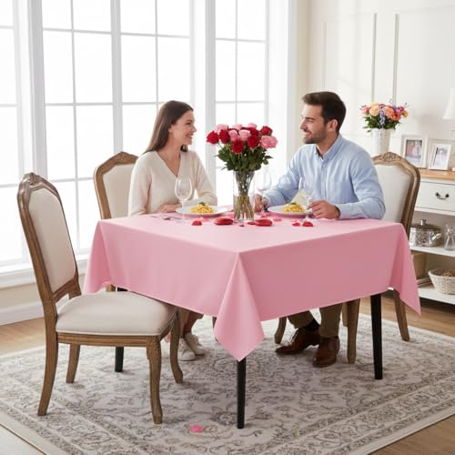 Image of sancua Pink Square Tablecloths 54x54 Inch Fabric Table Cloth