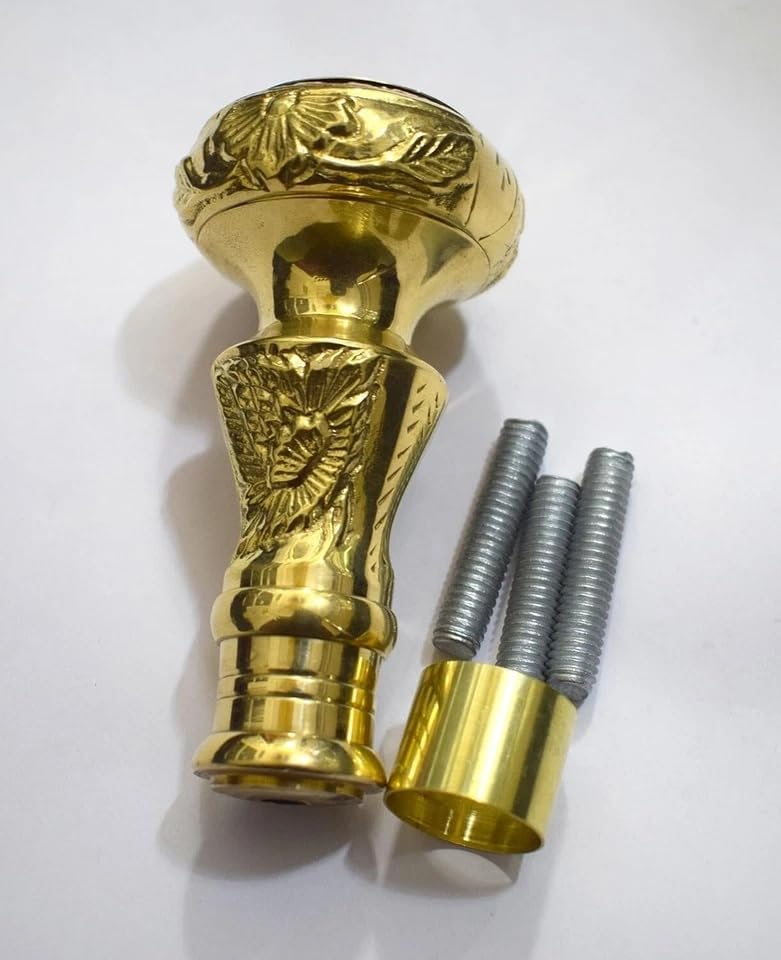 Vintage Brass Clock Knob Handle – Ornate Walking Cane Topper for Wooden Stick – Decorative Brass Handle for DIY Cane Making or Collectors