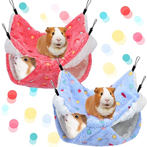Image of BOAO 2 Pcs Guinea Pig Rat Hammock for Pet, Mint Green, Pink, Heart Pattern | Ferret Hamster Hanging Hammock, Guinea Pigs Accessories, for Small Animals Chinchilla Parrot Sugar Glider Ferret Squirrel
