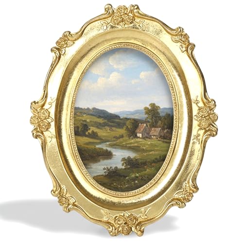 Peosaard Cornici ovali vintage, cornici vintage ovali 4x6 dorate per esposizione da tavolo e da parete, antiche