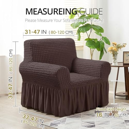 Image of Bails Sofa Cover 1 Seater Fully Covered | Sofa Cover 3 Seater Fully Covered | Sofa Cover 1 Seater | Universal Elastic Bubble Fabric with Frill Sofa Protector Cover (Coffee, 1 Seater)