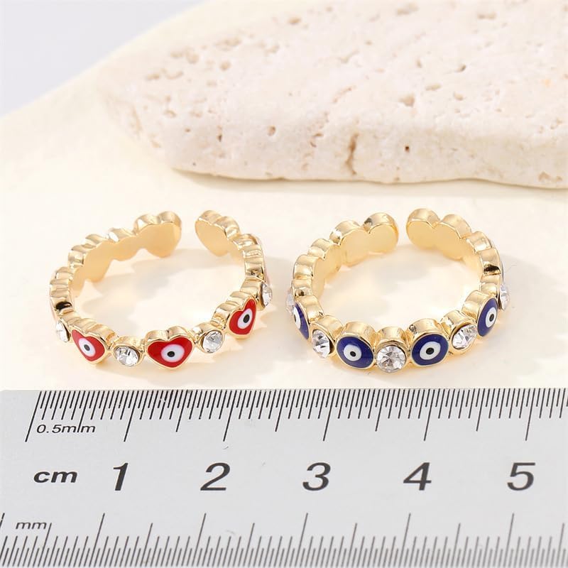 DATOA 2 Pcs Evil Eye Ring Protective Band CZ Rings Love Heart Lucky Dainty Evil Eye Jewelry Gifts For Women - Image 4