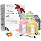 Pjordo 4pcs Clay Mask for Face(360g in total), Turmeric Vitamin C, Dead Sea Mud,Green Tea, Avocado, Rose, Facial Clay Mask Set, Gift Set for Women, Face Mask Skin Care, Gifts for Women, 3.17 Oz Each