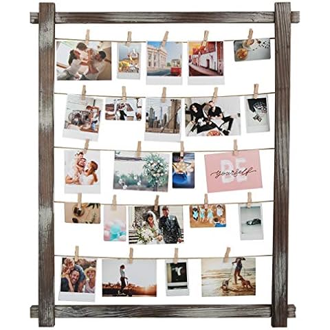 J JACKCUBE DESIGN Photo Wall Display Picture Collage Frame Board for Multi Photo Display Wall Decor with 35 Clips Rustic Wood - MK562B Cover