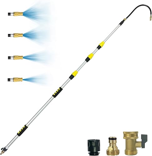 Buyplus 16FT(24FT Reach) Telescopic Gutter Cleaning Tools from the Ground, Long Reach Gutter Cleaner Wand with Hose Attachment, Rain Gutter Cleaner Tool with Extension Pole for 2nd Story House