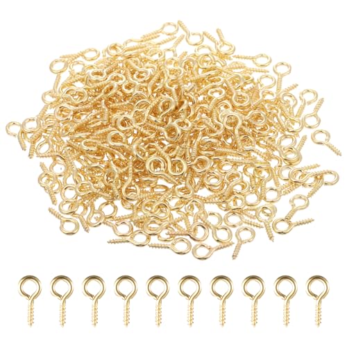 Jeffdad 300 Stück Mini Ösenschraube Schraubösen Klein Metall Ringschrauben Gold Ösenschrauben Hering Ösenstifte 10mm Selbstschneidende Schraube für DIY Anhänger Perlen Schmuckherstellung