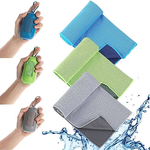 Goodern 3 Pcs Cooling Towels for Neck and Face 90cm x 30cm Ice Chilly With Portable Storage Box Breathable Sweat Microfiber for Yoga Running Gym Swim-A