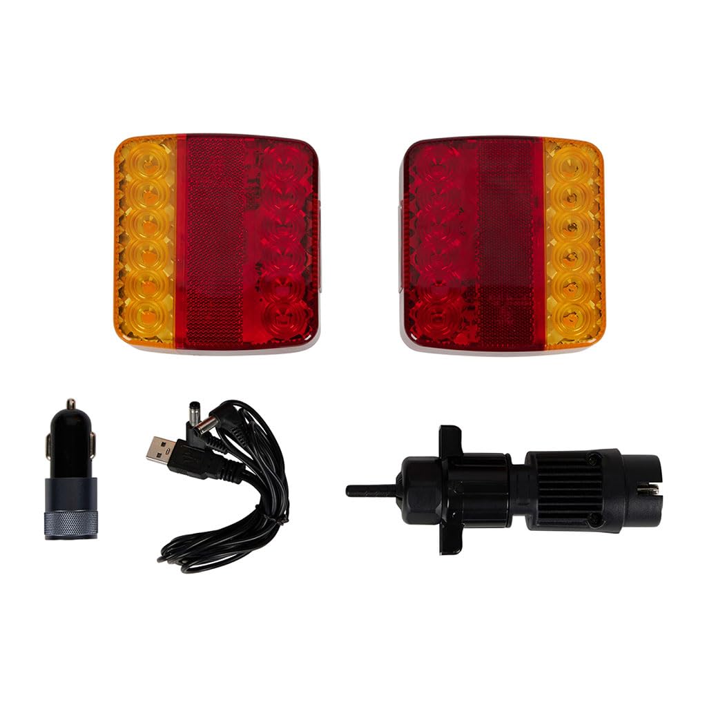 OROK - Kit de signalisation - Magnétique LED sans Fil - avec Chargeur USB 12V + Prise bucan 7 plots - Batterie au Lithium Rechargeable - Grande capacité - 10h d'autonomie en Marche