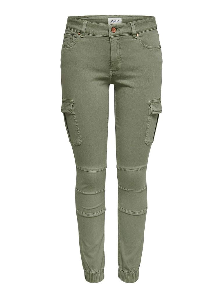 ONLY Cargo Jeans Hose | Stretch Denim Jogger Pants | Slim Mid Waist Karottenhose ONLMISSOURI, Farben:Grün, Größe:36W / 34L, Z-Länge:L34