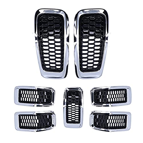 Image of Fydun 7pcs Front Grill Mesh Inserts Refit Front Grille Guard Trim for Cherokee 2014-2018(Chrome frame)