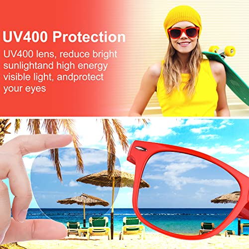 MIAHART 12 Pack Kids Party Sunglasses Bulk Summer Party Favors Retro Glasses for Boys and Girls Birthday Party Supplies, Red4