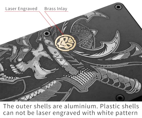 Japanese Samurai Helmet Skull Mask Aluminum Wallet for Men with Brass Inlay and Engraved Finish Metal Money Clip RFID Blocking Credit Card Holder2