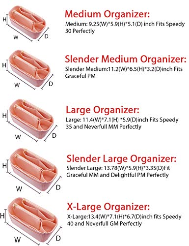 Image of Purse Organizer, Felt Bag Organizer Insert Purse Organizer For LV Speedy, Neverfull, Tote, Handbag,Shaper 8023 Pink M