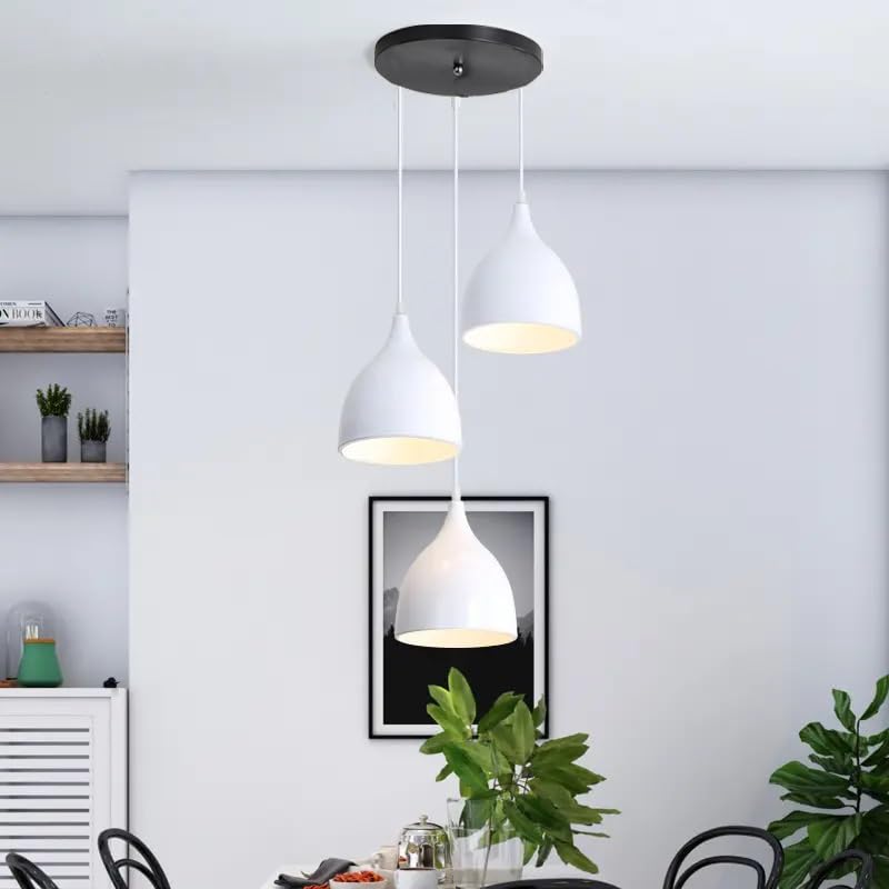 Image of GreyWings Triple Dome White Aluminium Hanging Pendant Light for Ceiling, Drop, Modern & Antique Decor, (Bulb is not Included), Cluster Set