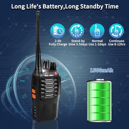 Image of Radios Walkie Talkies Long Range: MaxTalker MT-8S Rechargeable Walkie Talkies with Earpiece, VOX, Flashlight,1500mAh Battery, Walkie Talkie for Adults, Work, Camping Essentials, 6 Pack