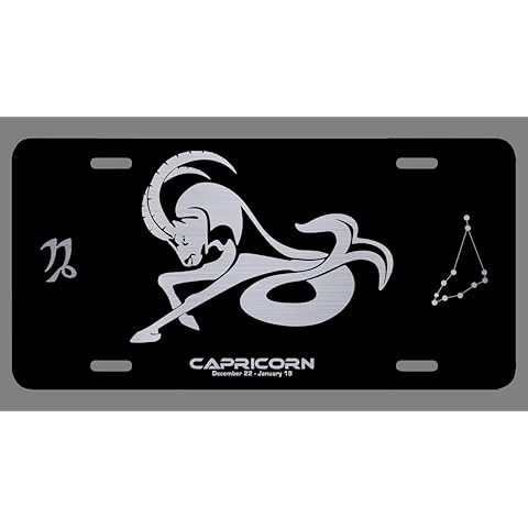 Zodiac Laser Etched Metal License Plate Gift Astrology Constellation Horoscope Astrological Aries Taurus Gemini Cancer Leo Virgo Libra Scorpio Sagittarius Capricorn Aquarius Pisces Gifts (Capricorn)