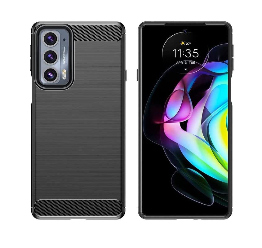 Image of NPRC Hybrid Ultra Slim Protective Case TPU Non-Slip Carbon Fiber Texture Shockproof Case Cover for Moto Edge 20 Fusion - Black