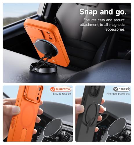 Image of SURITCH for iPhone 17 Pro Case with Camera Control Cover, Camera Cover and Adjustable Kickstand, Compatible with MagSafe, Shockproof Bumper Protective Cases 6.3 Inch, Orange