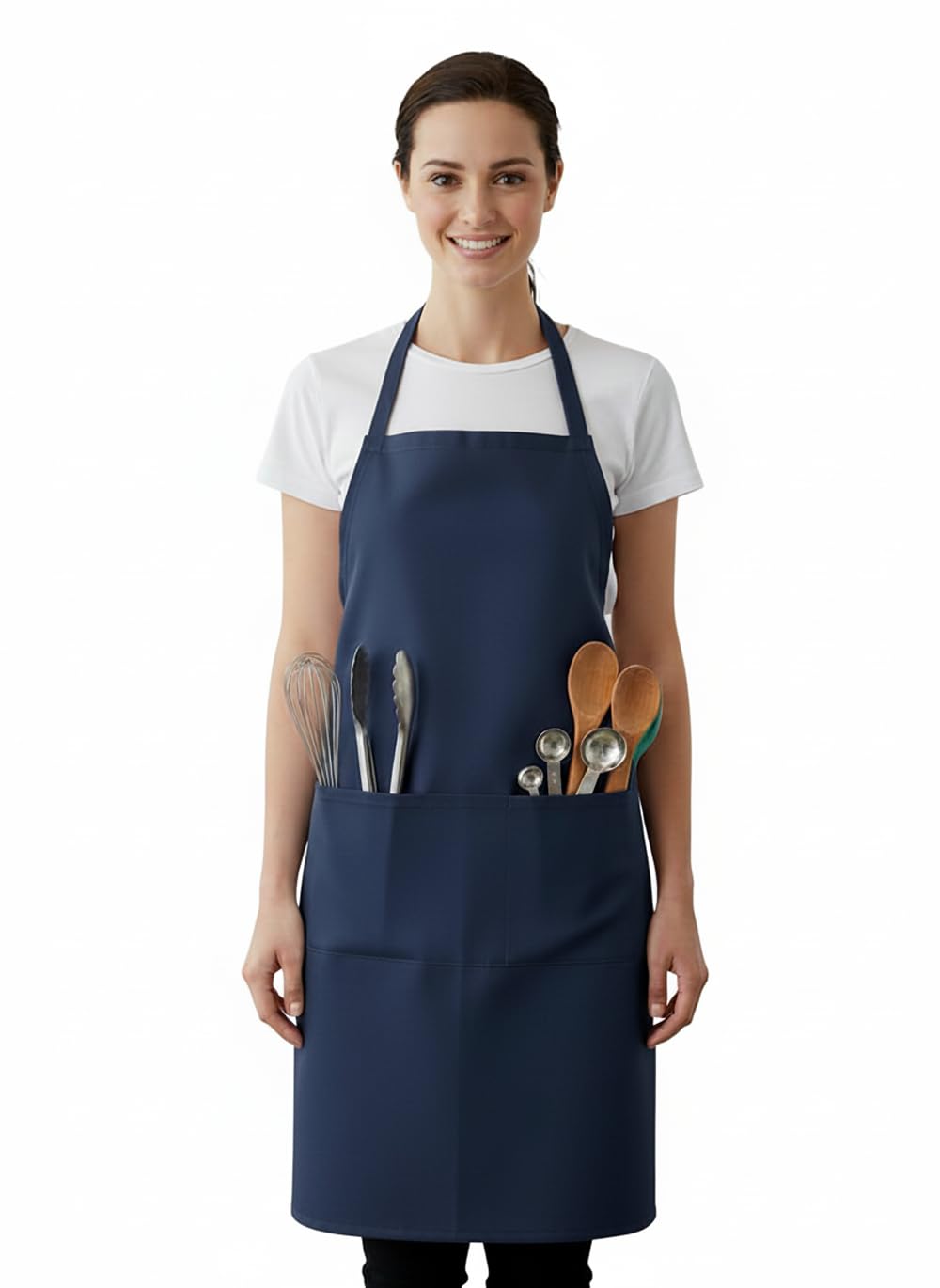Ibex Unisex Navy Blue (With Pocket) Bib Apron With Pocket, Professional Kitchen Apron For Chefs, Waiters, Cooks, Bar Staff, Catering, Navy Blue