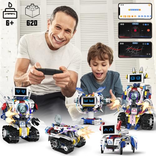 5 in 1 STEM Robot Building Kit, APP & Remote Control Screen Building Toys, Eye Coding Robots Rechargeable, 620Pcs DIY Super Warriors for Kids Learning, Boys Girls Birthday Gifts - Image 7