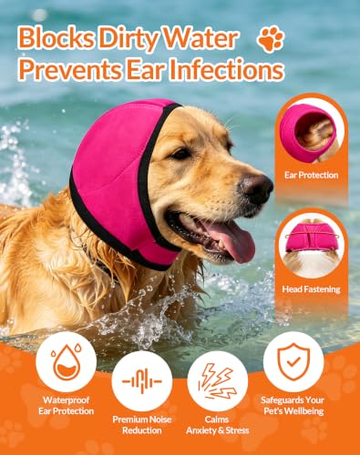 Image of LHP Dog Ear Muffs Noise Cancelling, Calming Ear Cover Protection for Anxiety Relief, Thunder, Fireworks, Ear Wraps for Dog Travel and Grooming, Hematoma Prevention (Hot Pink, M)