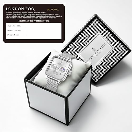 Image of London Fog Hampstead Collection Chronograph Watch for Men with Square Dial, Luminous Hands & Hour Markers, Date Display & Mesh Metal Strap - LFM10007