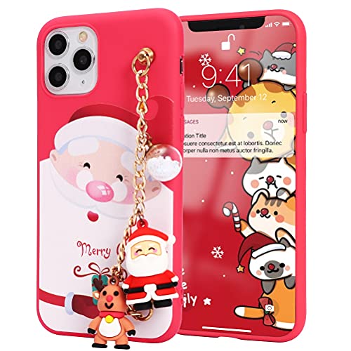 Yoedge Natale Cover per iPhone 13 Pro Max 6,7 con Catena, Natalizia Braccialetto Custodia con Carino Disegni Cartoon Cervo, Sottile Silicone TPU Bumper Antiurto Protettiva Christmas Case, Bianca