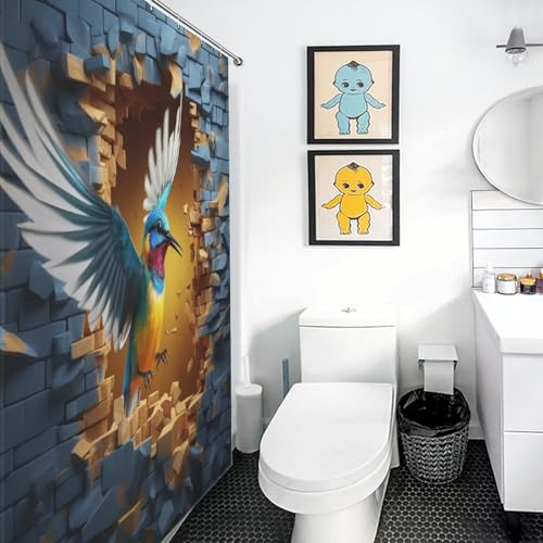 Rideau de douche oiseau imperméable en polyester anti-moisissure lavable - 3