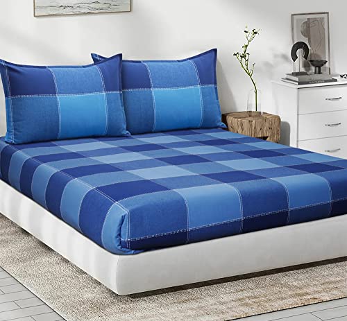 Image of AIRWILL, 200GSM Handloom Cotton Double Bedsheet with 2 Pillow Covers (4-Way Blue)