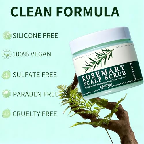 Scalp Scrub,Scalp Exfoliator with Rosemary & Mint,Hair Treatment for Itchy Scalp, Dandruff & Buildup Removal, Clarifying Scrub Shampoo with Scalp Massager for Detox & Nourishment/8.8oz - Image 5