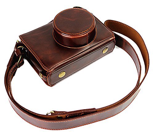 Full Protection Bottom Opening Version Protective PU Leather Camera Case Bag with Tripod Design Compatible for Fujifilm x100 x100s x100m x100t with Shoulder Neck Strap Belt Dark Brown