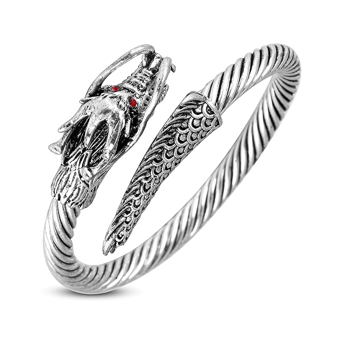 instaZONE Fancy Open Adjustable Free Size Black Oxidised Silver Strong Heavy Original Pure Stainless Steel Dragon Cuff Bracelets For Men Mens Boy (B0CLVGW4DV) Amazon Price History, Amazon Price Tracker