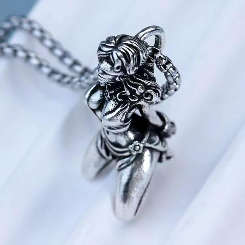Collar con colgante de diosa sufrida chapado en plata para hombres, dije de diosa con cadena de perlas vintage, amuleto de declaración religiosa, Cobre, No es una piedra preciosa 2
