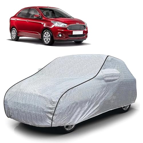 Image of Sulfar 100% Waterproof Car Body Cover Compatible with Mirror for Ford Figo Aspire (Triple Stitched, Full Bottom Elastic, Magic Silver with Black Piping)